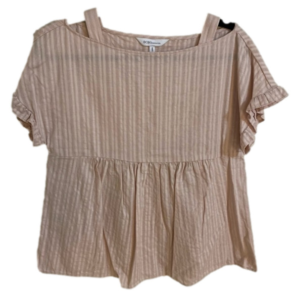 𝅺BCBGENERATION  off shoulder top, ruffled sleeves, strips - Picture 1 of 6